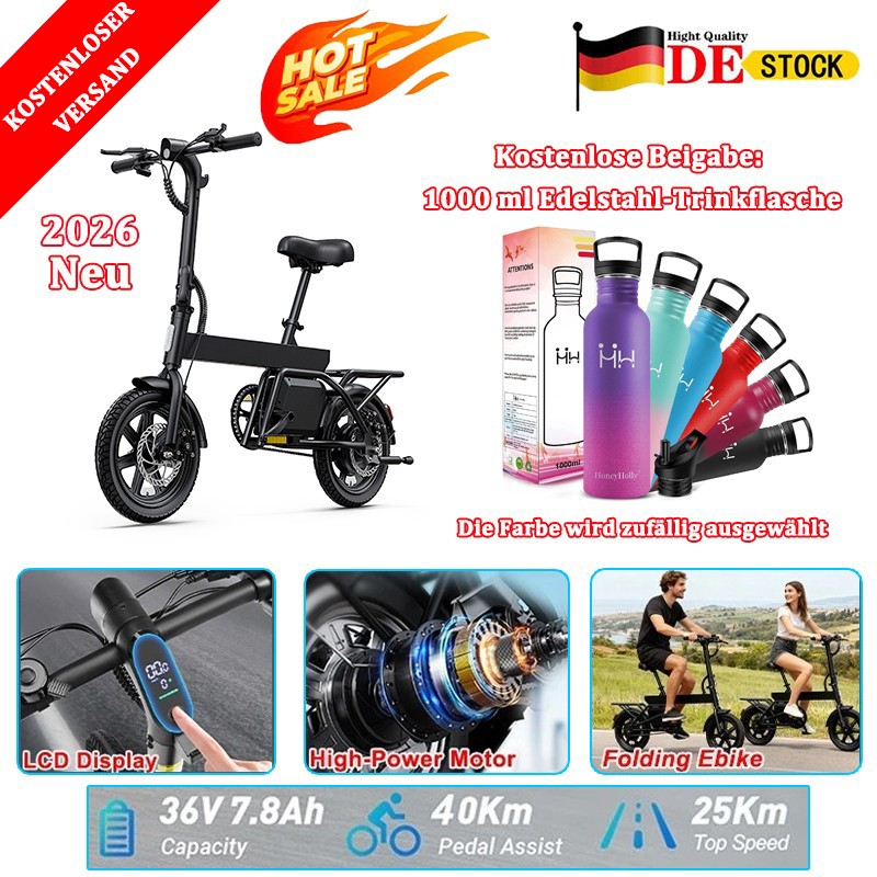 Bicicletta Elettrica Pendolare Pieghevole RA 14 Pollici 250W, Costruzione Leggera, Aggiunta Gratuita