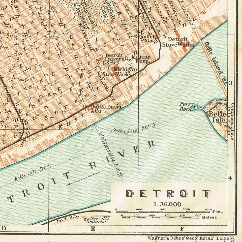 DETROIT  1909  Original  Map City Plan BELLE ISLE MICHIGAN U.S. - Image 4 of 4