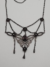Vintage Victorian Revival Festoon Sterling Red Garnet Flower Necklace As Is