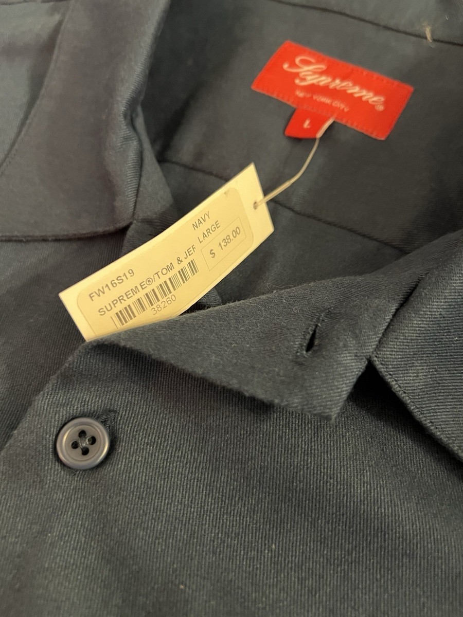 FW16 SUPREME Tom & Jerry S/S Work Shirt Navy Size L LARGE Rare