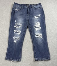 Judy Blue Jeans Size 15/32 Distressed Highrise Capri Ankle Stretch Denim