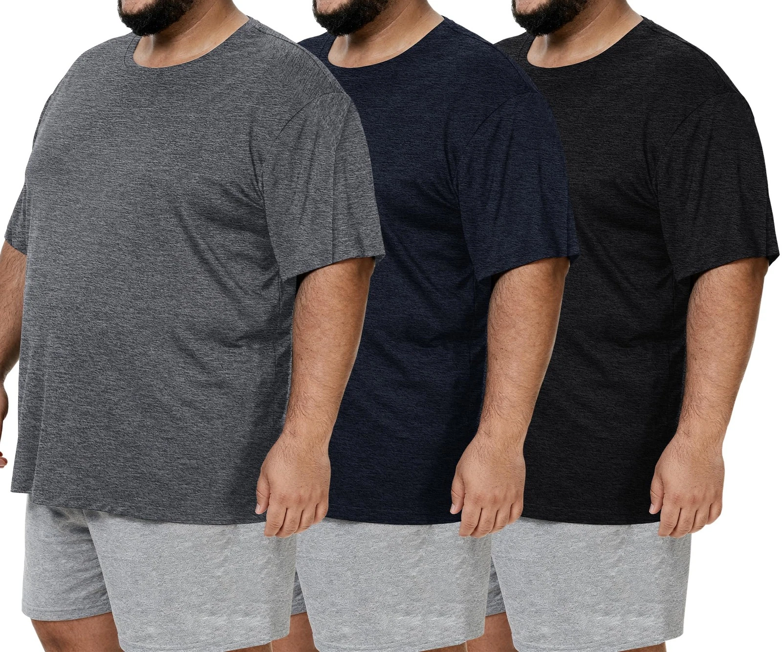 3 Pack Men's Big and Tall Shirts - Short Sleeve Workout Quick Dry T-Shirts Cr...