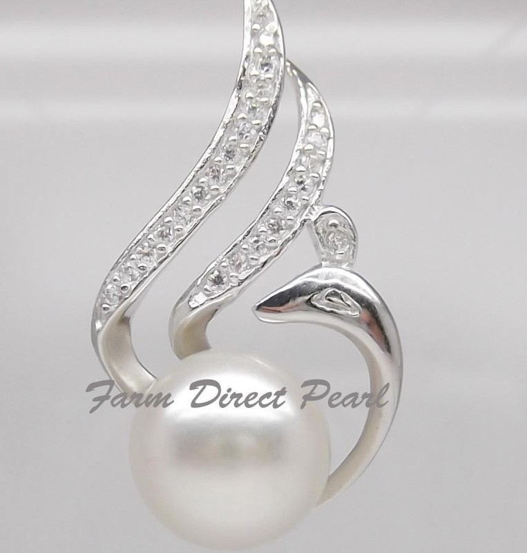925 STERLING SILVER 18" Genuine Phoenix White Pearl Pendant Necklace Freshwater