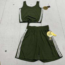 Feathers Lounge Shorts Tank Set Womens S Green Striped 2 Piece Summer Outfit