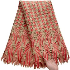 African Lace Fabric 5 Yards, Nigerian Water Soluble Jacquard Mesh Lace Fabric...