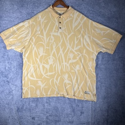 Tommy Bahama Silk Blend Polo Men's XXL Yellow Tropical Bird of Paradise SS