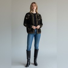 Vintage Elegant Black knit cardigan with beads embroidery detail