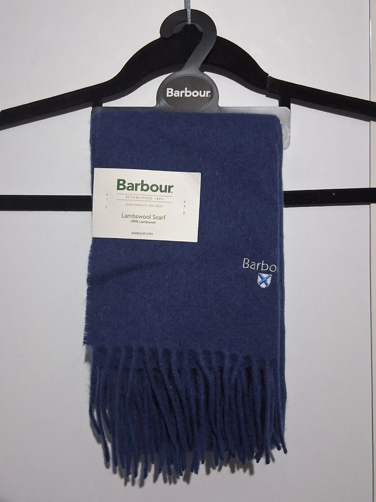 New Barbour, Plain, 100% Lambswool Scarf, True Navy Blue