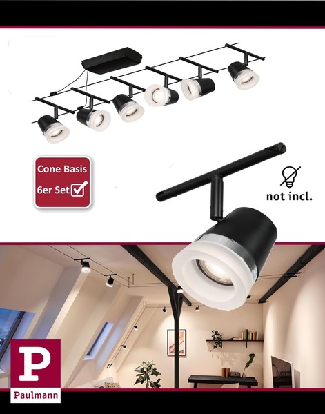 Paulmann Corduo Seilsystem Cone Schwarz 6Er Set Ohne Leuchtmittel Uvp 142,48 €-image