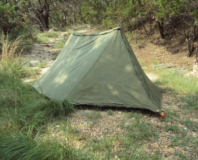 Complete ready to use Two Piece Army pup Tent with poles, stakes