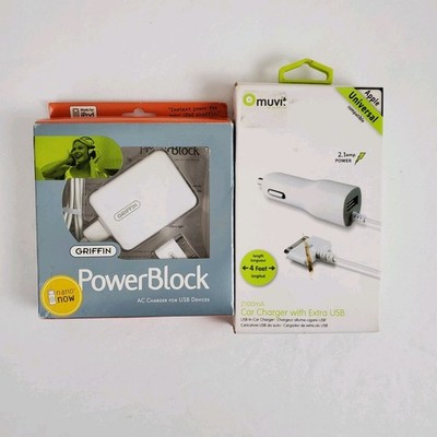 iPod iPad Accessory Lot Griffin Power Block & Muvit Car Charger 30 pin Connector
