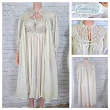 Vintage 50s babydoll Peignoir set, pleated chiffon and lace, Nightgown Robe XS