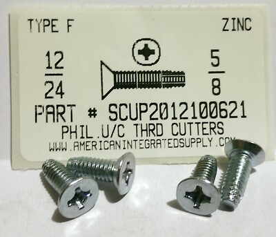 #12-24x5/8 Undercut Flat Ph Thread Cutting Screws Type F Steel Zinc Plated (400)