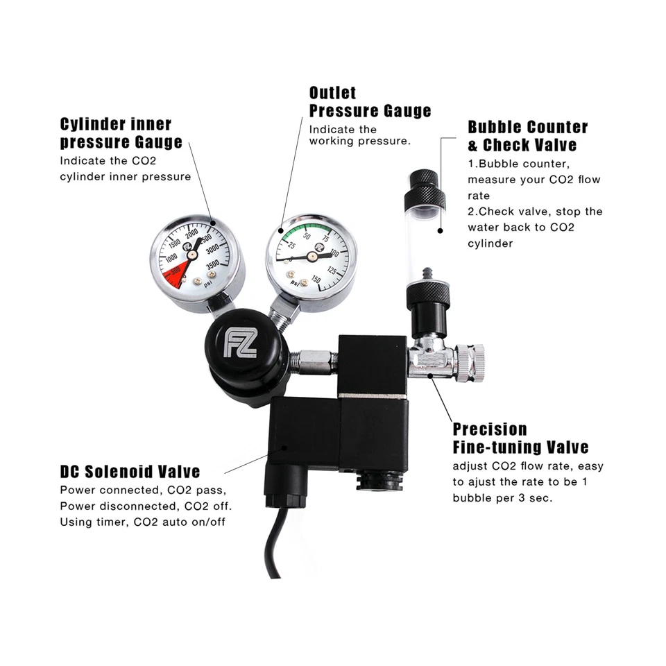 CO2 DC Regulator Aquarium Dual Gauge Display with Bubble Counter Check Valve - Image 4 of 4