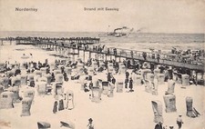 1910 Germany Nordseebad Borkum Norderney Strand mit Seesteg Beach Pier Postcard