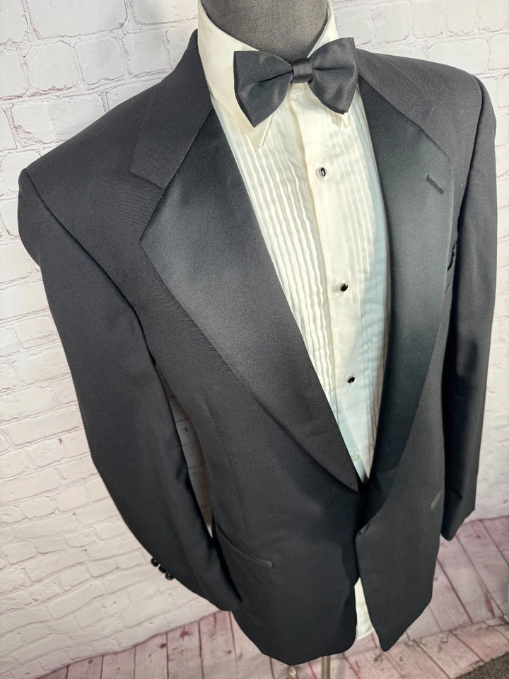 PERRY ELLIS Hombres Negro Esmoquin Formal Lana TUX Traje Abrigo Deportivo Blazer Chaqueta 40L Foto 3 de 4