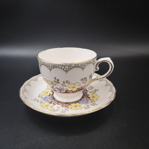 Vintage Tuscan English Fine Bone China Tea Cup & Saucer Pink W Yellow & Purple - Picture 14 of 18