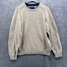 Tommy Hilfiger Sweater Mens Medium Khaki Crewneck Fleece Tan Beige Pullover Vtg