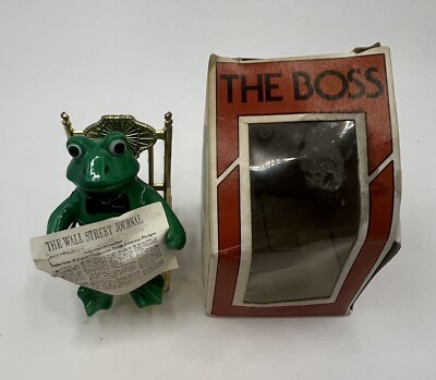 Enesco 1979 Vintage Frog In Rocking Chair Reading ''The Wall Street Journal'' Rare