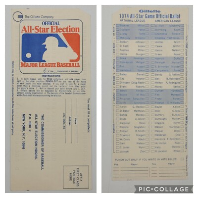 MLB All Star Game Ballot 1974 Unused Hank Aaron Frank Robinson Pete ...