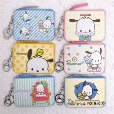 Pochacco ID Bank Card Holder Strap Keychain PU Cards Cover Coin Purse Pendant