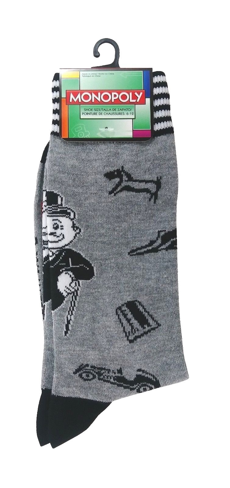 Monopoly Socks sz M/L Medium/Large (6-12) Grey