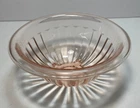 Vintage Pink Federal Glass Ribbed Mixing Bowl Rolled Edge Square Base 6.5”