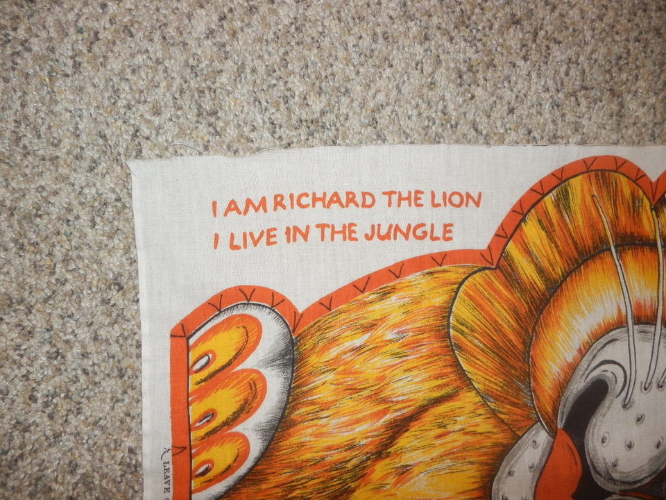 Vtg 70s fabric pillow panel LION " Richard " cut n sew stuffed animal