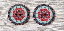 boho wood flowers buttons sewing 2 holes 1 inch (set #1022) 2pc USA seller