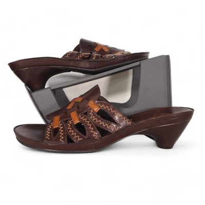 Nurture by Lamaze Slip-on Leather Kitten Heel Sandals Brown Women's 7.5M