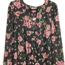 Avenue Womens Dress Floral Peasant Dress Criss-Cross Front Plus 22/24 Black