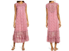 AREA STARS Peony Floral Print Pleated Ruffle Georgette Midi Maxi Dress M = 8/10