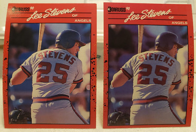 DOT/NO DOT ERROR (ERR) COMBO: 1990 DONRUSS BASEBALL #449(a) & (b) LEE STEVENS RC