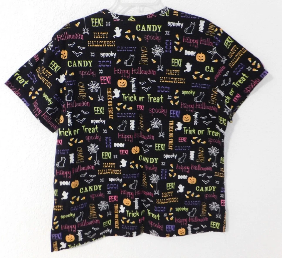 Scrub Top Women's Large Short Sleeve Halloween V Neck Medical Nurse XL - Image 3 of 4