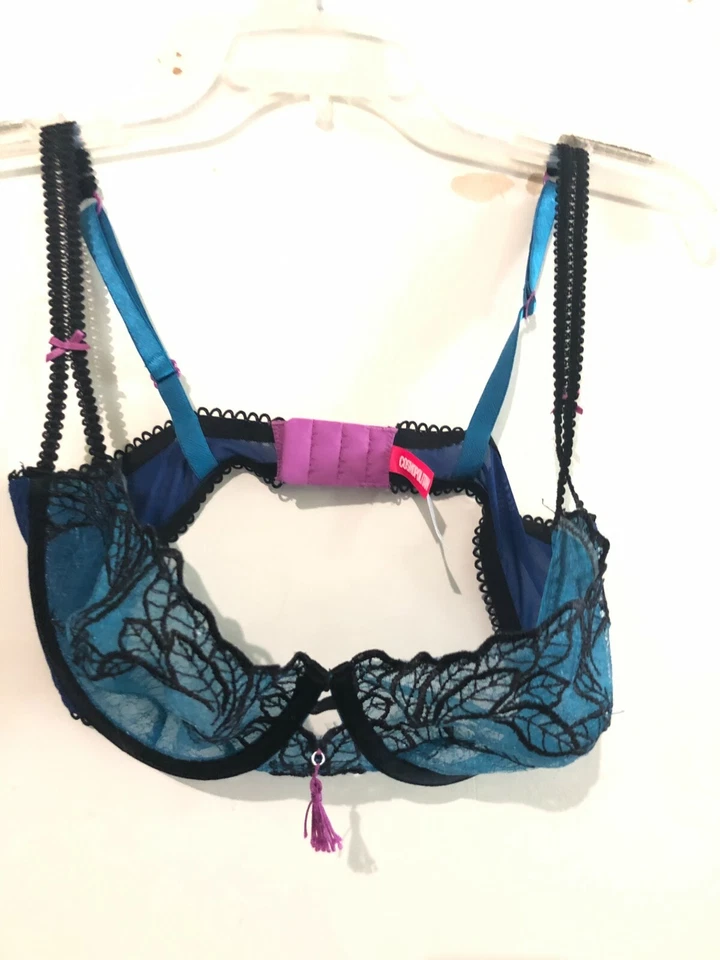 Sujetador Cosmopolitan Talla 36D Azul Negro Encaje Elegante Cómodo Mujer Ajuste Moderno Foto 3 de 4