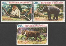 Indonesia 1977, Animales protegidos, elefante, tigre, MNH