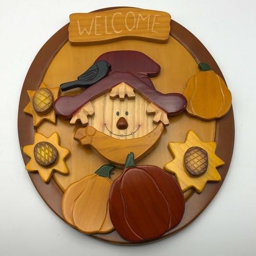 Welcome Scarecrow Plaque Halloween Thanksgiving Fall Autumn Harvest 3D Wood A1