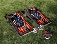 American  Black and White Thin Blue Line Flag Cornhole Board Vinyl Wrap Sets