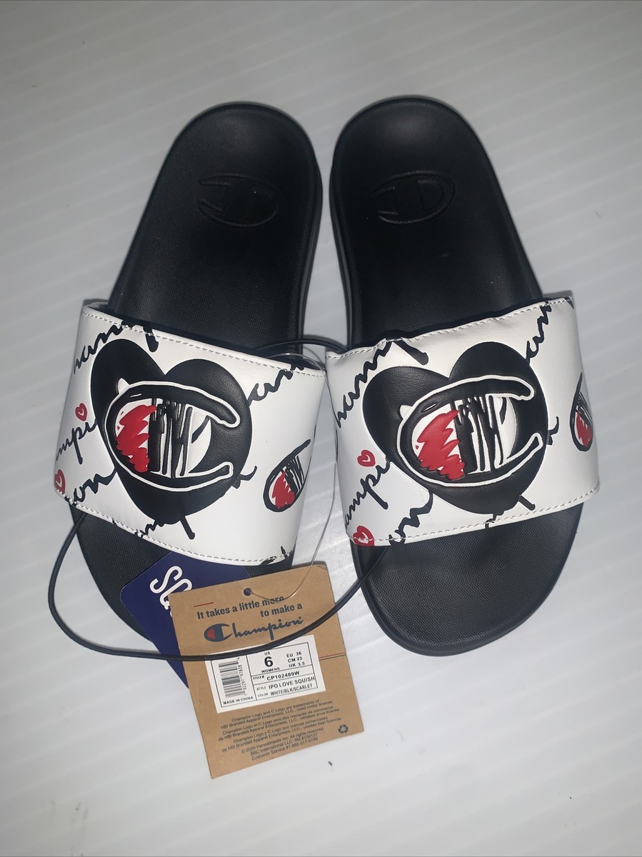 にの Women's Ipo Love Squish Slide Sandals In White/black Size 6W | eBay
