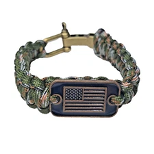 Camouflage 550 Paracord Bracelet USA American Flag Charm Tactical Bracelet