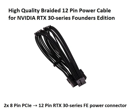 Black Braided 8 Pin to 12 Pin Graphics Card Power Cable RTX 30 Series 3080 3090
