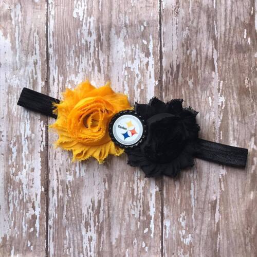 Pittsburgh Steelers elastic infant, toddler, or adult sized headband bow - Afbeelding 1 van 1