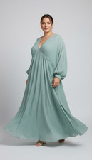 ASOS Design Curve Mint Green Chevron Maxi Dress Long Sleeve Sheer Size 26