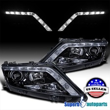 Fits 2010-2012 Ford Fusion Projector Headlights Glossy Black Smoke LED Bar Lamps