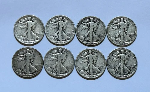 New ListingLot of 8 Walking Liberty Half Dollars 90% Silver Circulated US Coins