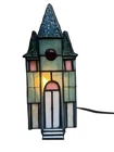 Vintage Tiffany Style Leaded Stain Glass Church Accent Lamp 9.5" T
