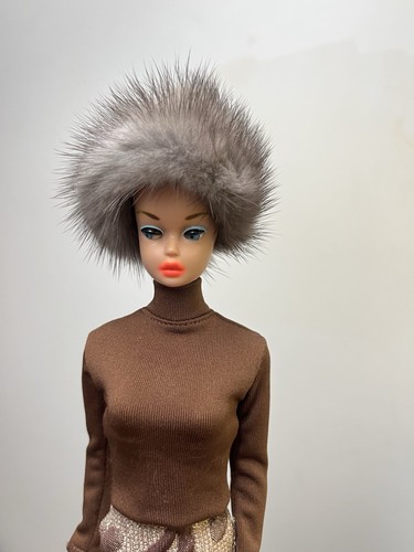 SALE~Gray Mink Fur Hat for Vintage Fashion Queen & American Girl Barbie~dimitha