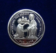 GERMANY  10 MARK  2000-F  .925 FINE SILVER  PROOF  "1200 JAHRE ZUM DOM AACHEN"