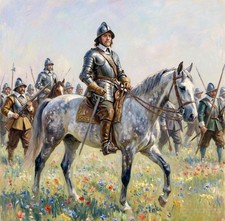 Oliver Cromwell on the battle field waiting for reinforcements 8X8 inch print.