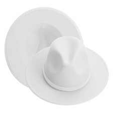 KUJUHA Women Men Wide Brim Fedora Hat White Large-X-Large